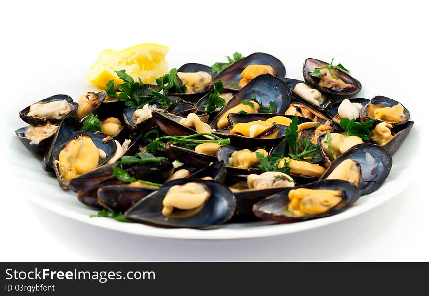 Seafood salad with fresh mussels