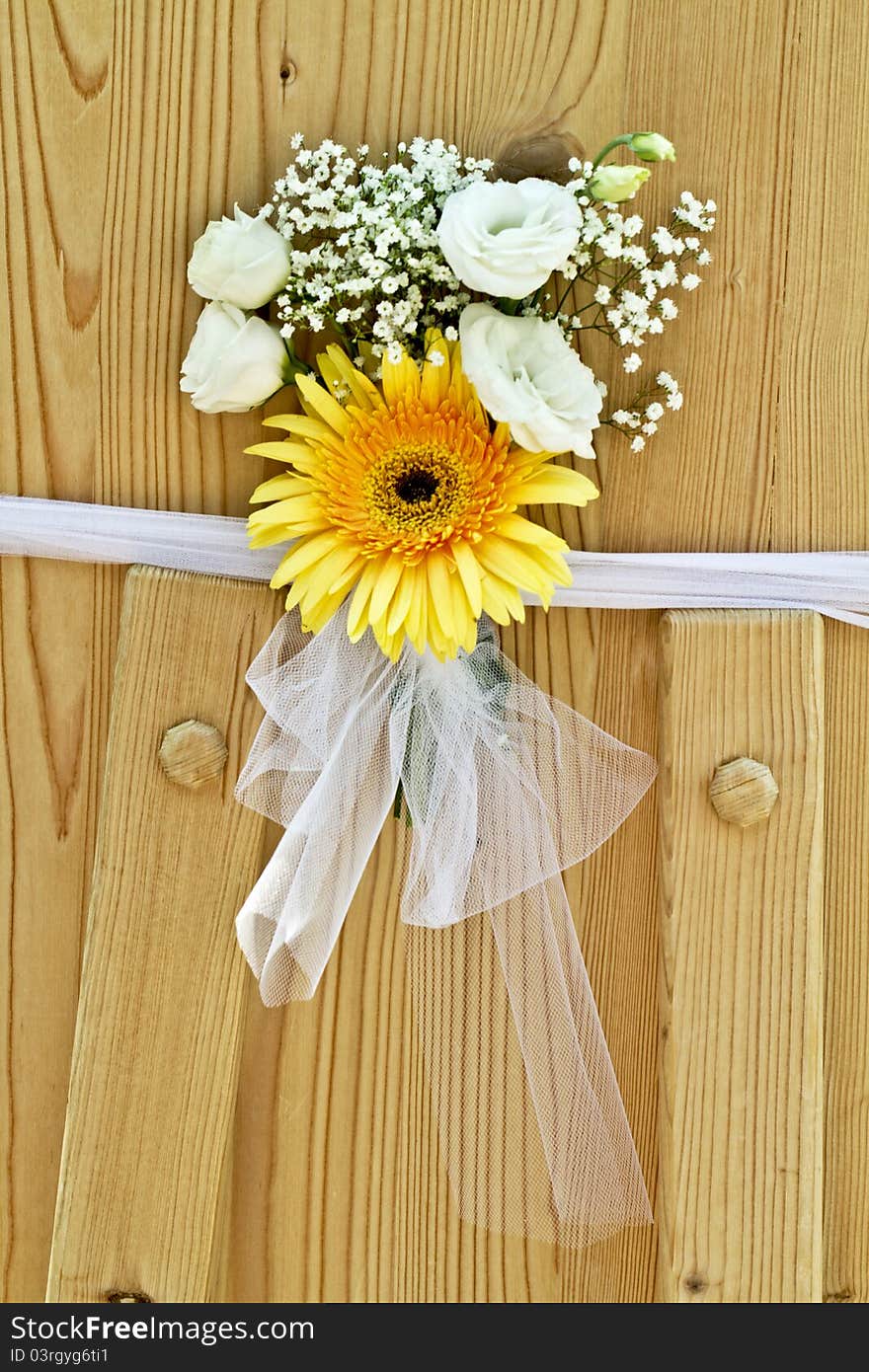 Bouquet of flowers with a yellow ribbon