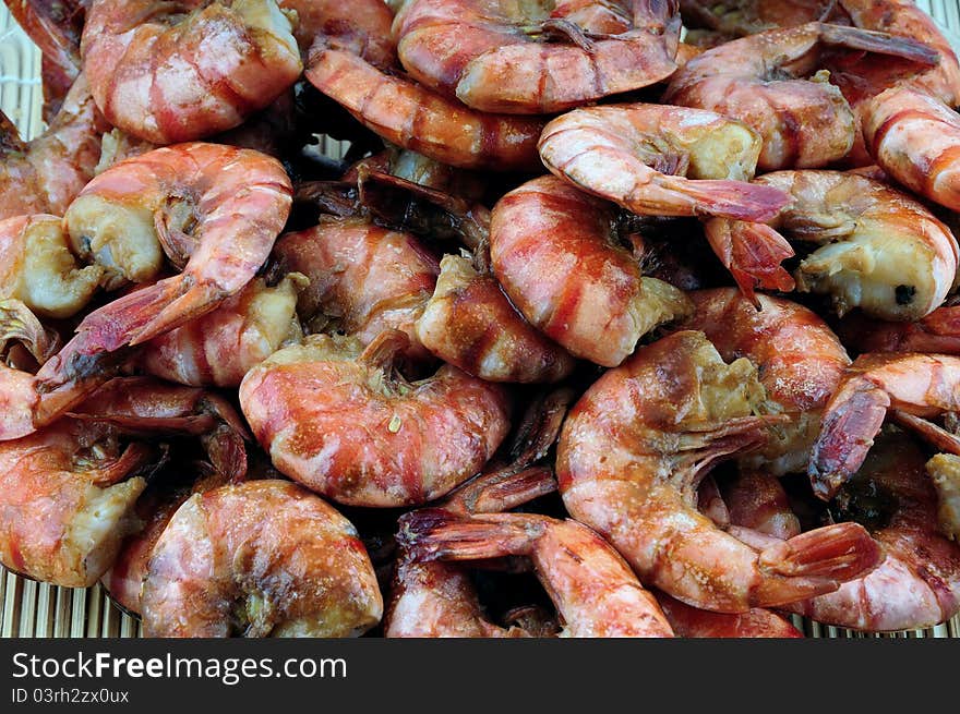 Japanese traditional cuisine. Fried shrimps