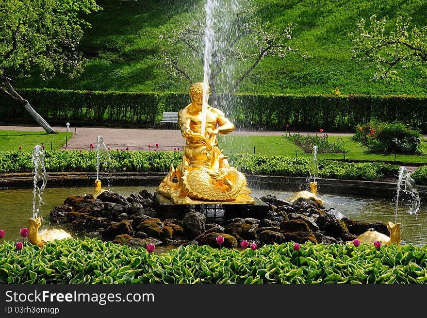 Fountains in Petergof park, Saint-Petersburg, Russia. Fountains in Petergof park, Saint-Petersburg, Russia