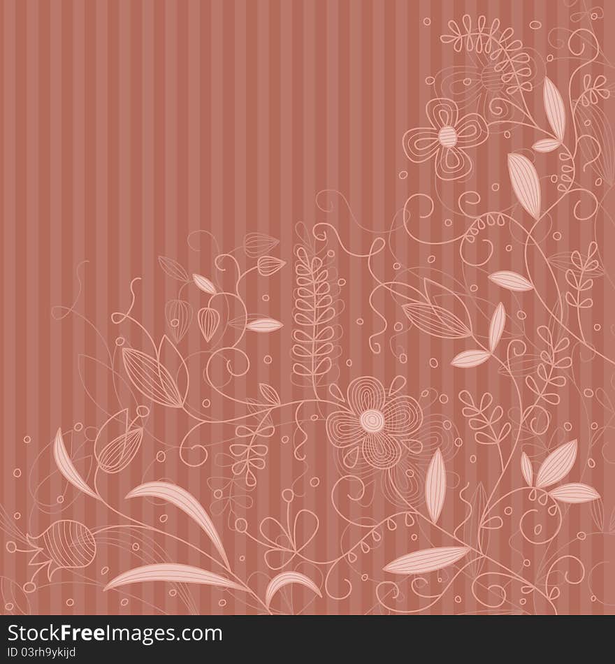 Vector floral pattern on a striped background. Vector floral pattern on a striped background.