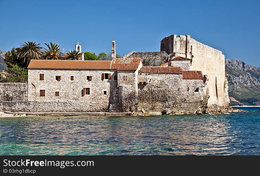 Old defensive fortress on the sea shore. Montenegro