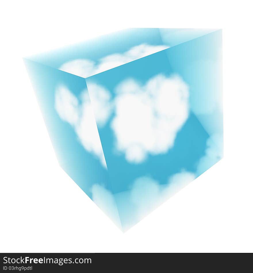 3D Illustration of cloud in glass sunny cube. 3D Illustration of cloud in glass sunny cube