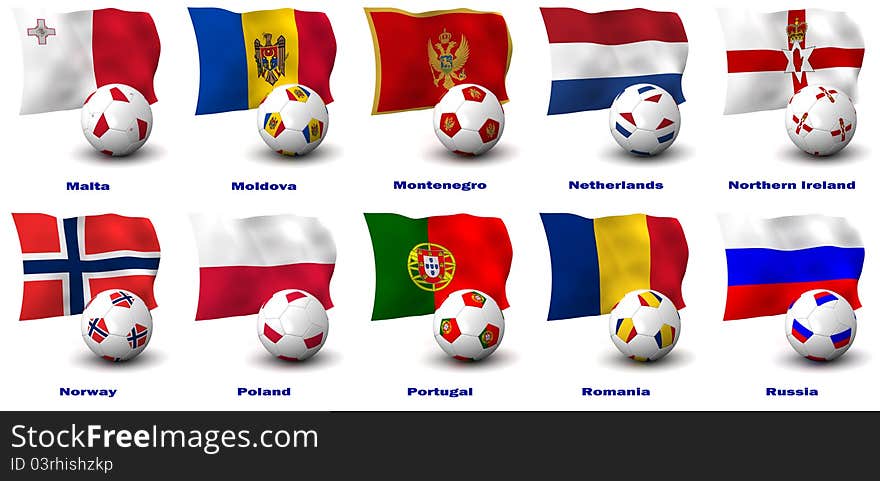 Three dimensional render of ten of Europe's best Football Nations. 4 of 5 in this series. Three dimensional render of ten of Europe's best Football Nations. 4 of 5 in this series.