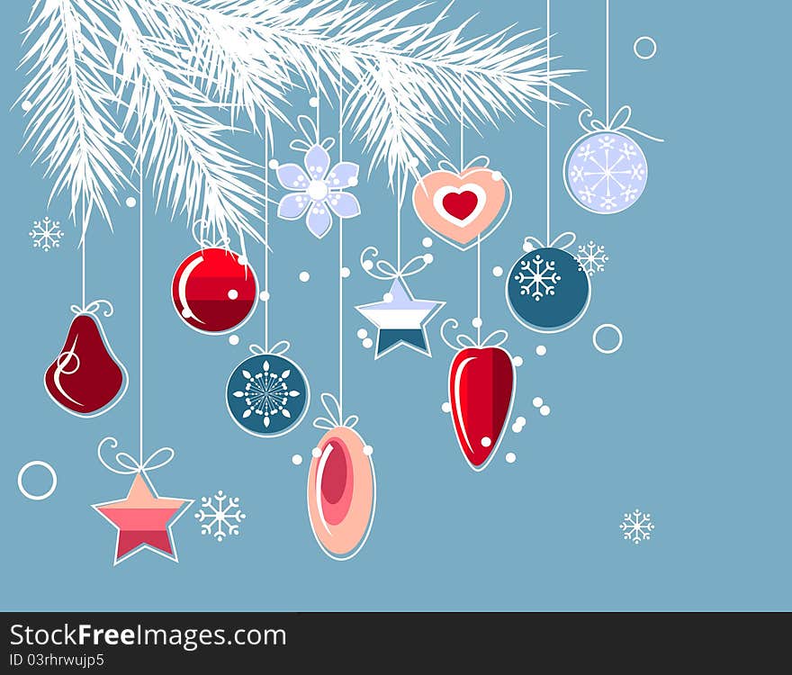 Blue christmas background with stylized contour balls