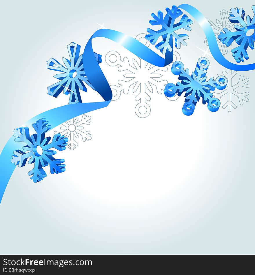 Abstract background wth blue ribbon and snowflakes. Abstract background wth blue ribbon and snowflakes