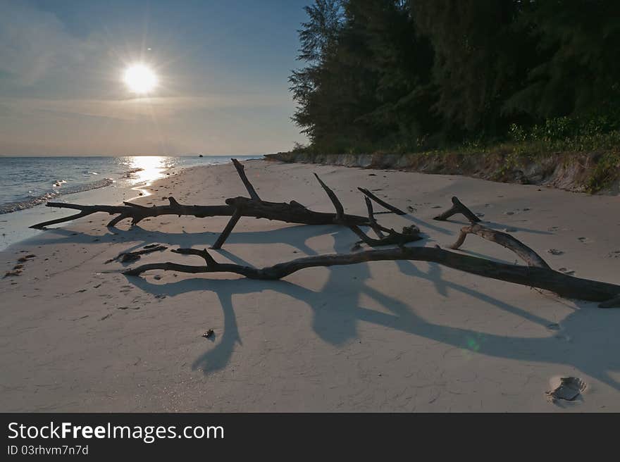 The waning of the lighton the beach facing the south China sea in Palau Besar, Malaysia