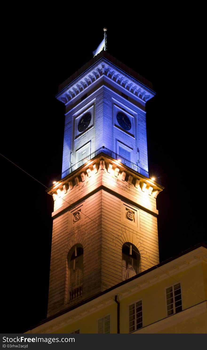 Illuminated City Hall on Lvov Market Square at the night. Illuminated City Hall on Lvov Market Square at the night.