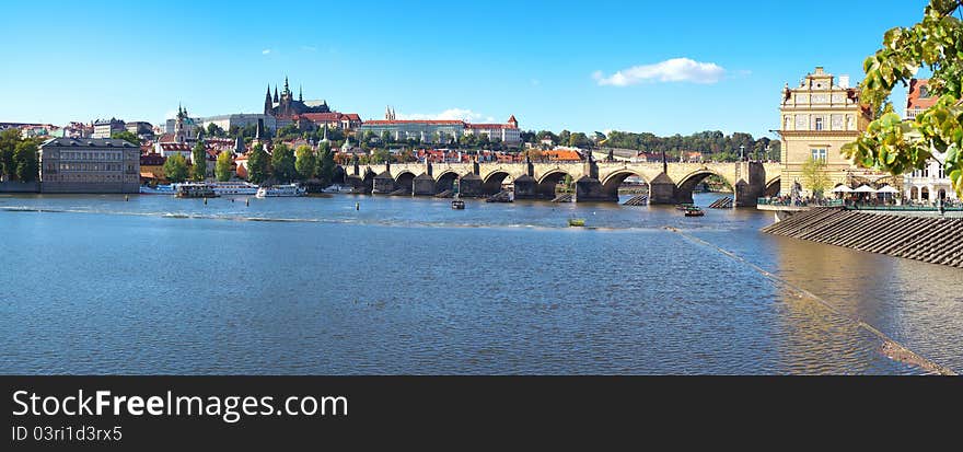 Panorama of the historic center of Prague. Capital of the Czech Republic. In the background, Prague Castle and Charles Bridge in the foreground. Panorama of the historic center of Prague. Capital of the Czech Republic. In the background, Prague Castle and Charles Bridge in the foreground.