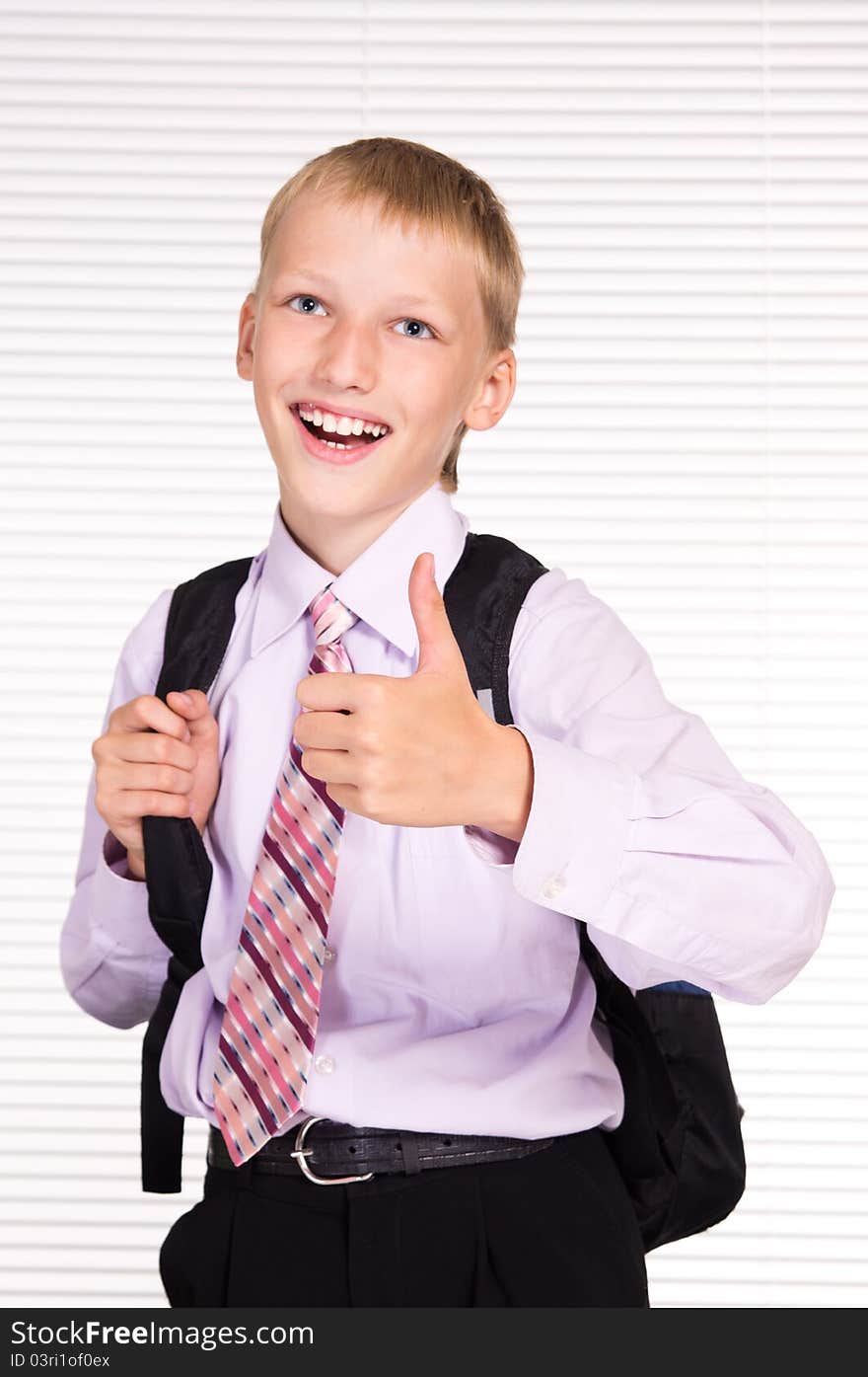 Portrait of a cute little pupil on white. Portrait of a cute little pupil on white