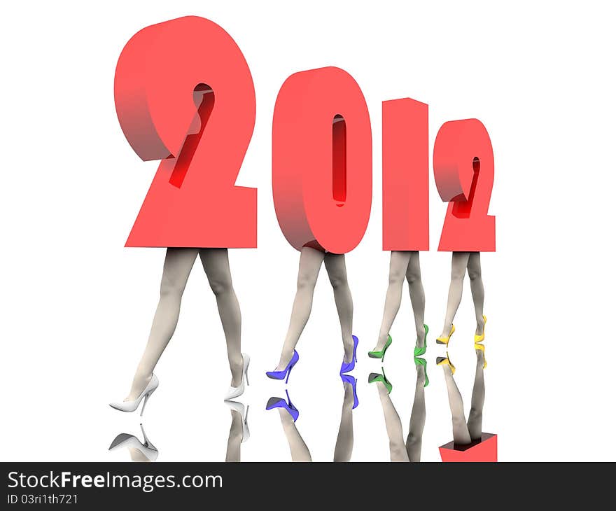 Numbers of the New Year 2012 are on the women's legs in colored stiletto. Numbers of the New Year 2012 are on the women's legs in colored stiletto