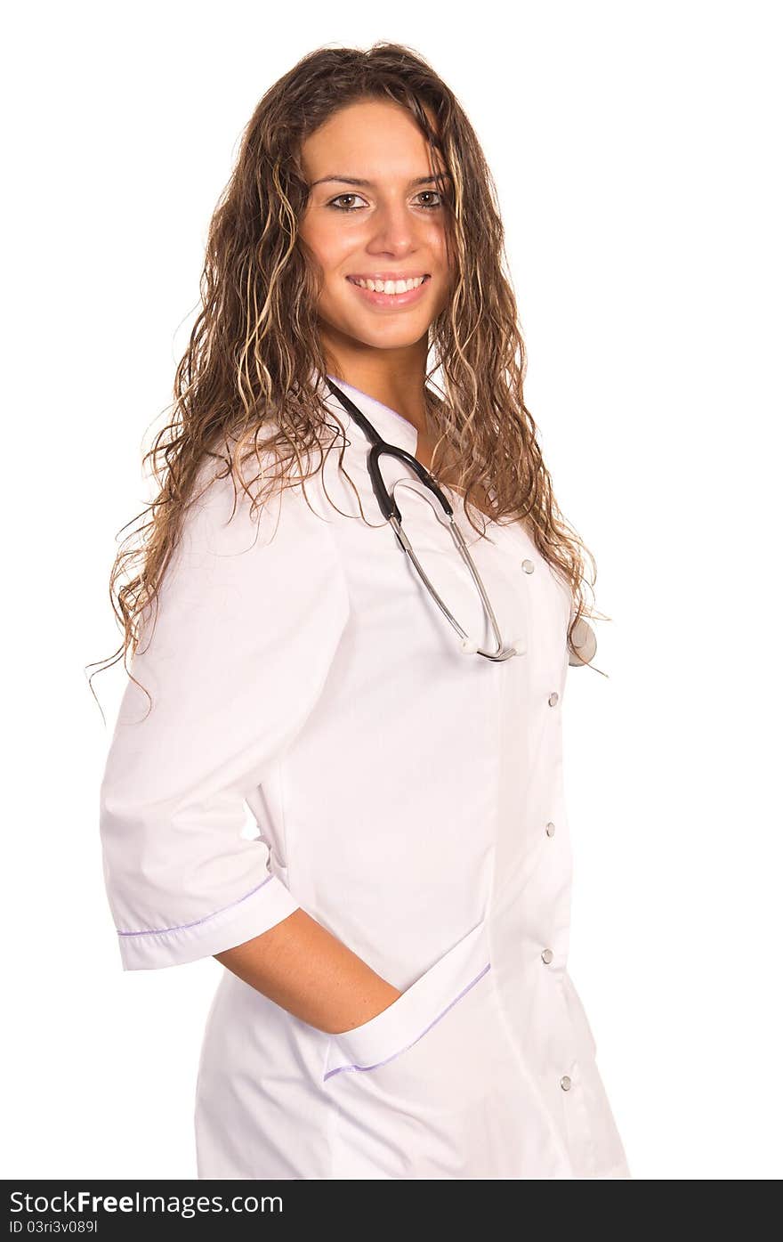 Cute nurse posing on a white background. Cute nurse posing on a white background