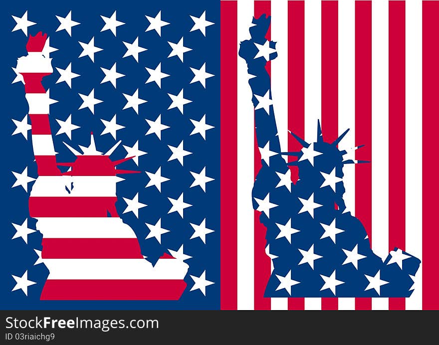 Illustration of statue of liberty on flag. Illustration of statue of liberty on flag