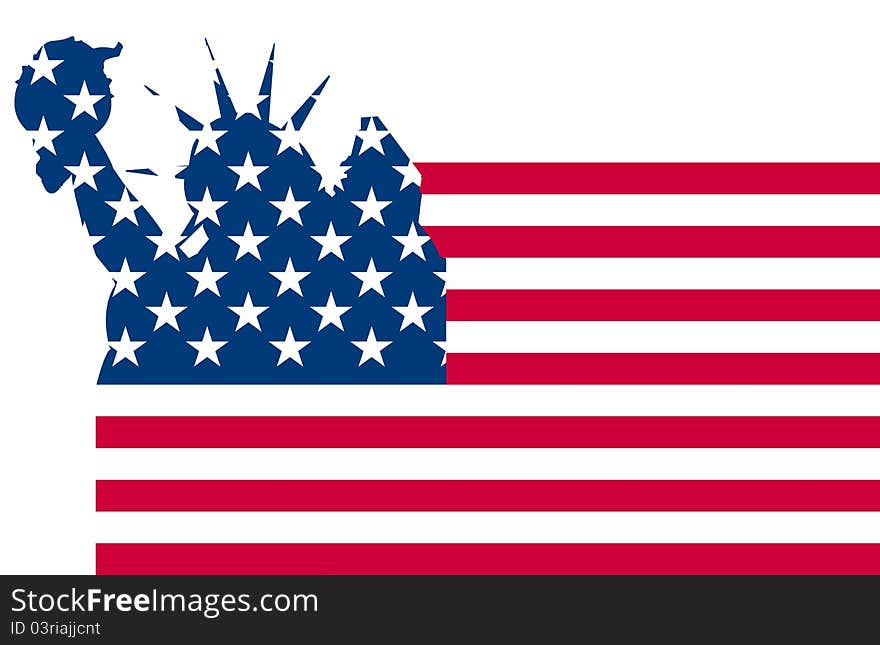 Illustration of statue of liberty on flag. Illustration of statue of liberty on flag