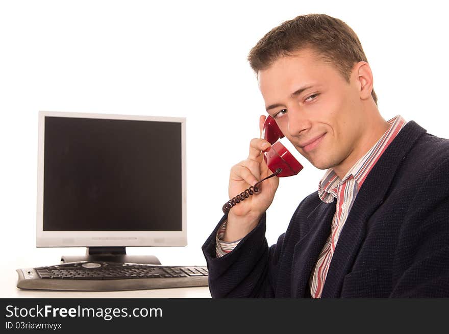 Cute worker at telephone