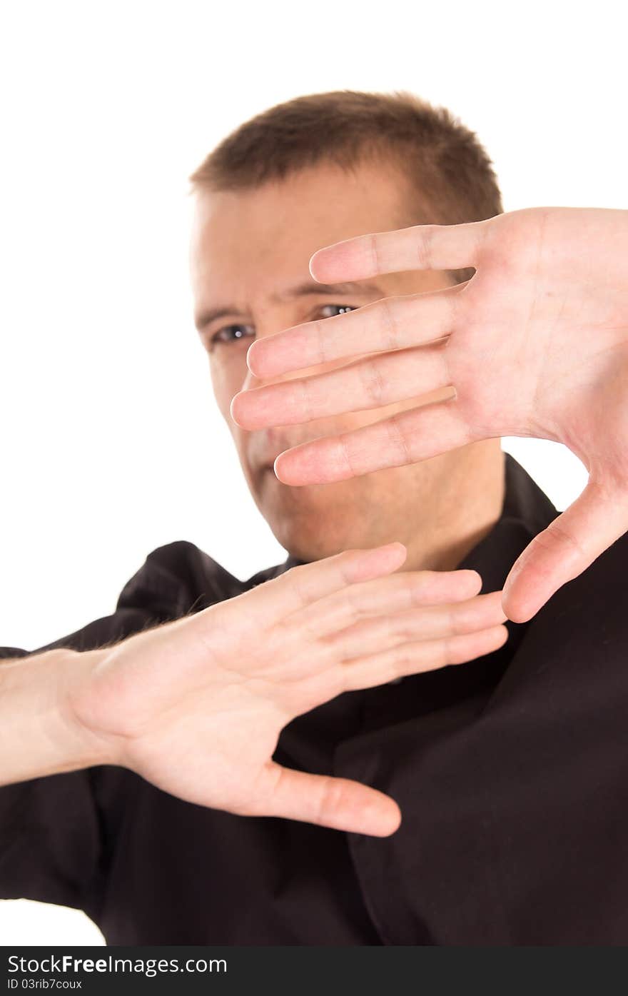 Adult man posing on a white background. Adult man posing on a white background