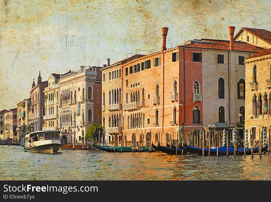 View of Venetian Grand Channel, retro style photo.