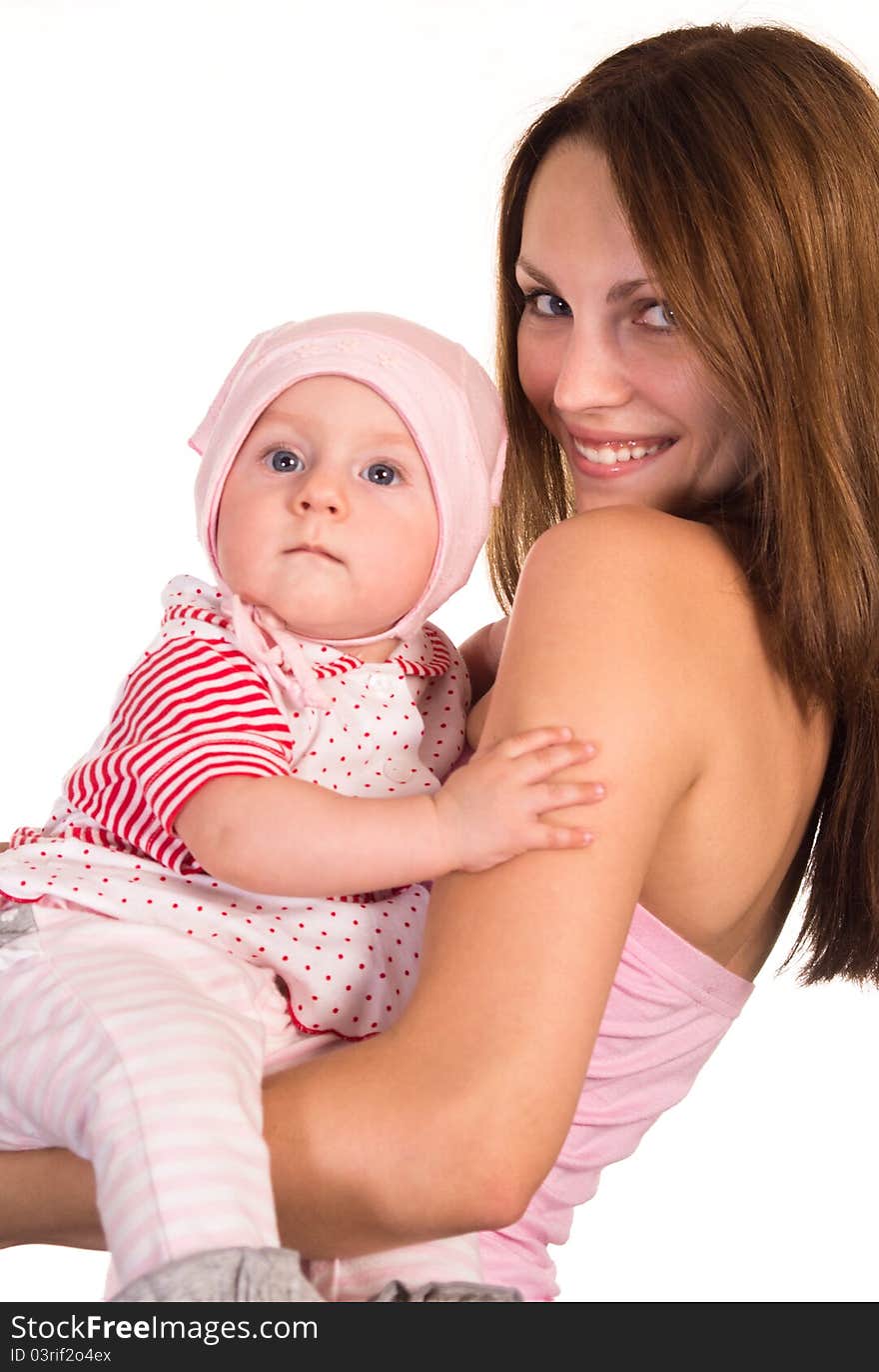 Mom with her baby on a white. Mom with her baby on a white