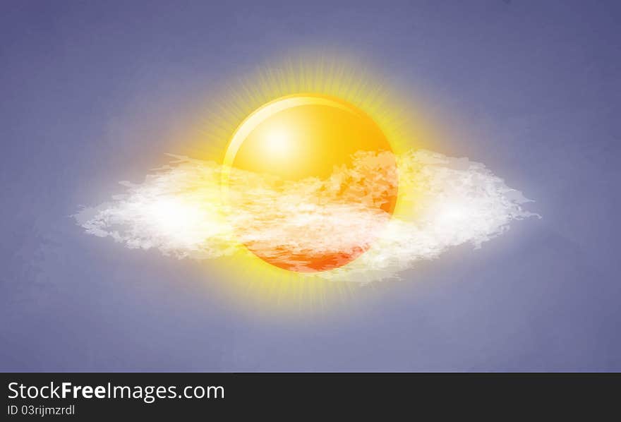 Icon sun with clouds