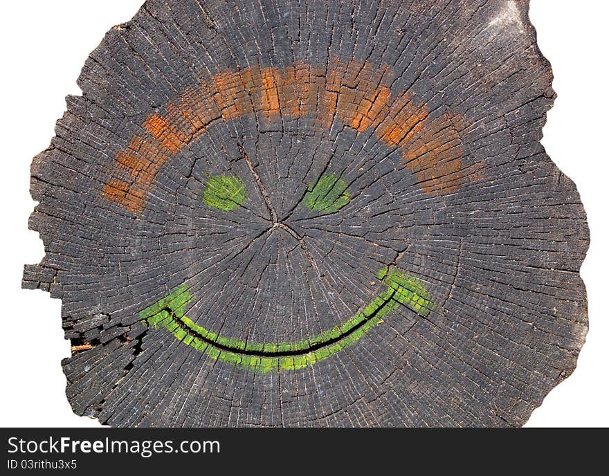 Smile picture on a fragment of the old wood. Smile picture on a fragment of the old wood.