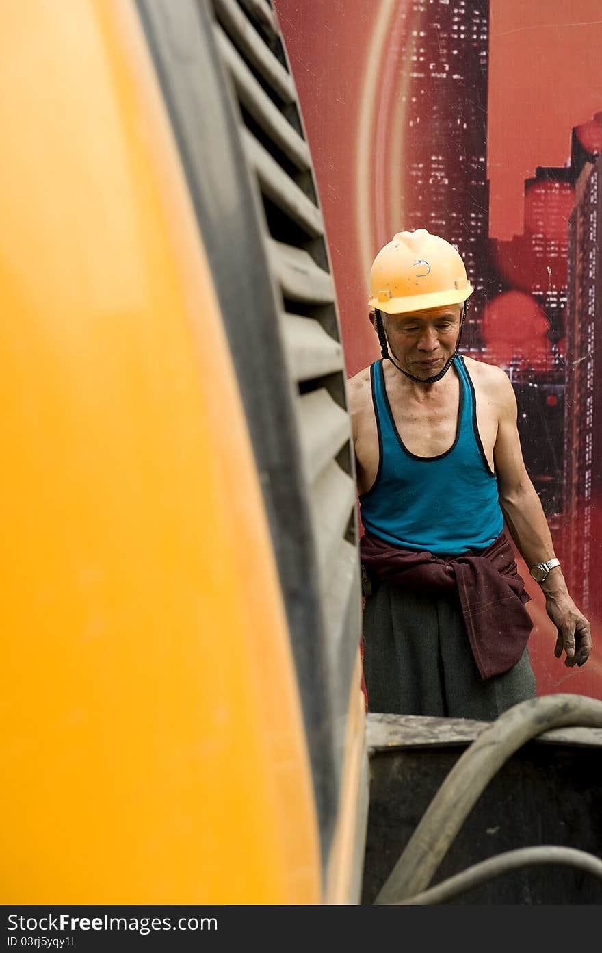 Hardworking laborer on construction site