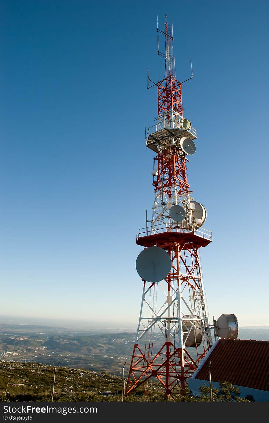 High communication antenna at the top of a mountain