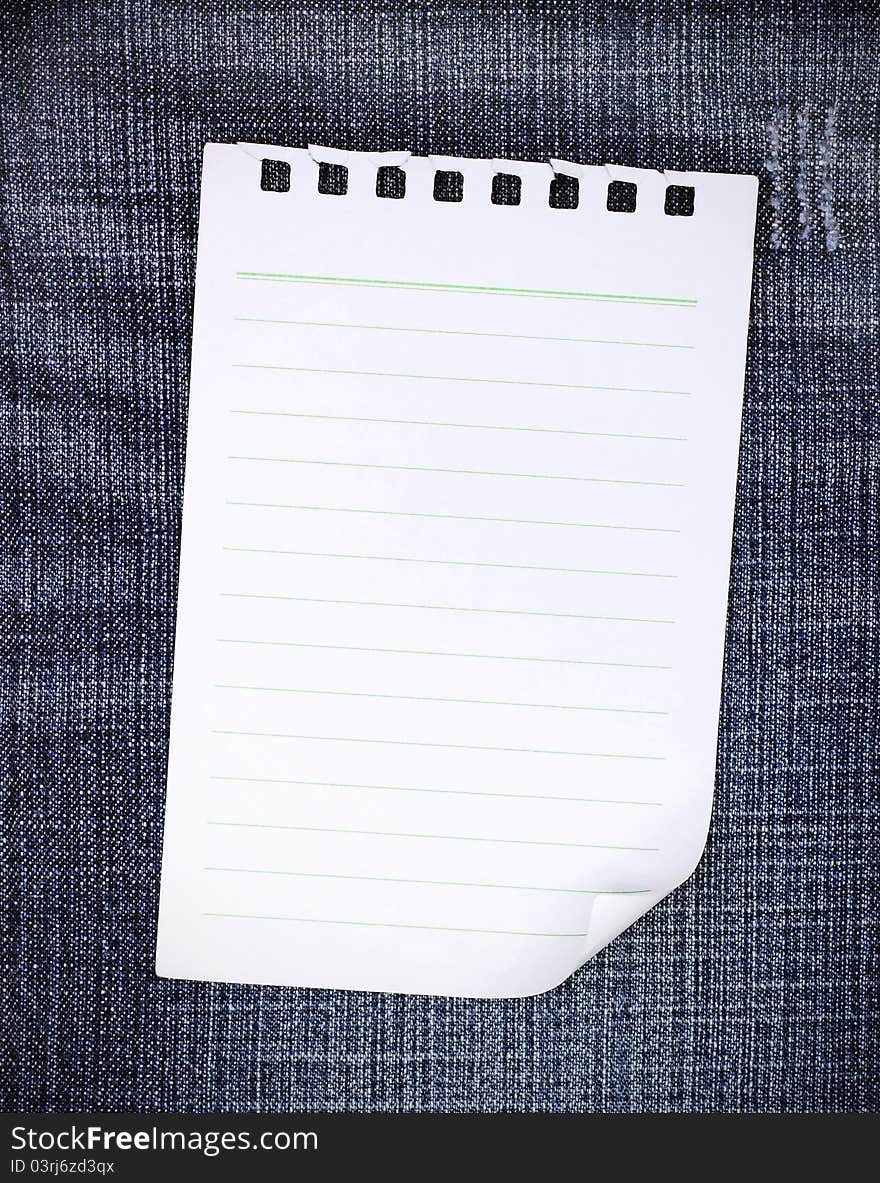 Blank paper on blue jean for text