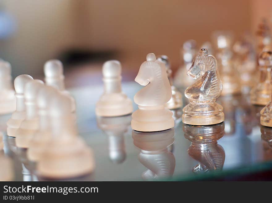 Close Up view of the Glass Chess Set