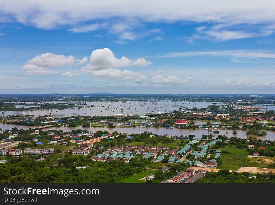 Scenic view from the hilltop temple Khiri Wong. In Nakhon Sawan, Thailand.