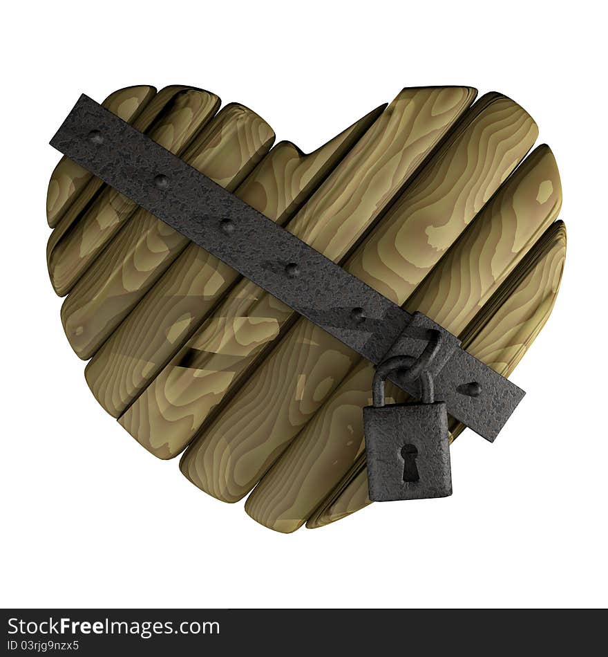 Artistic illustration of a wooden heart in chain.