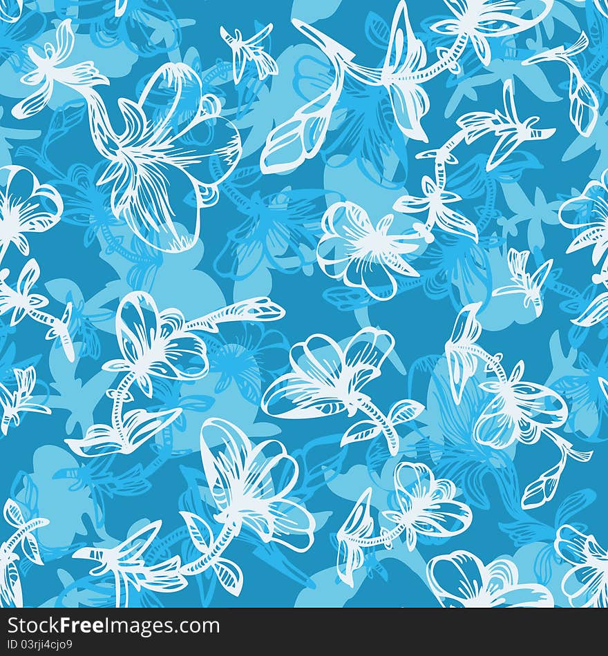 Seamless floral texture with flowers in blue. Seamless floral texture with flowers in blue