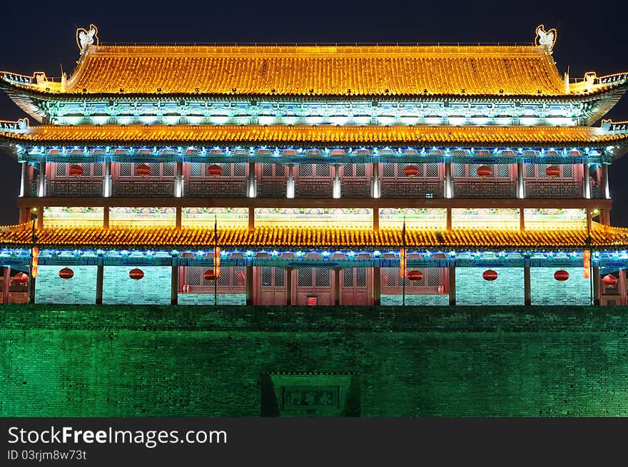 The famous ancient city wall of Xian, China