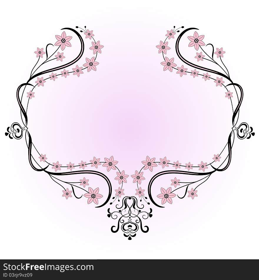 Gentle vintage frame with flowers on pink background