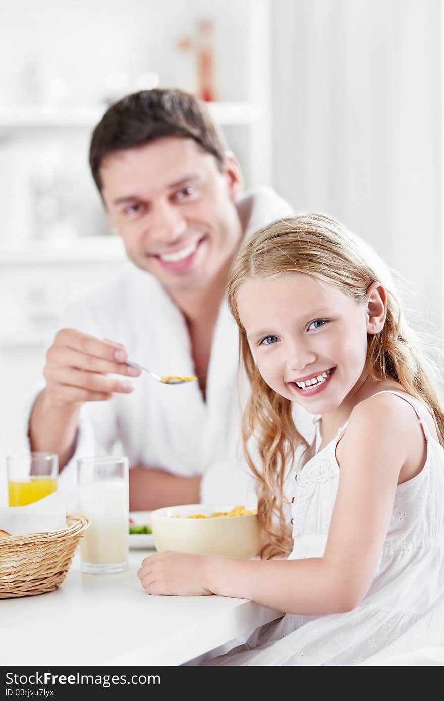 Father and child in the kitchen