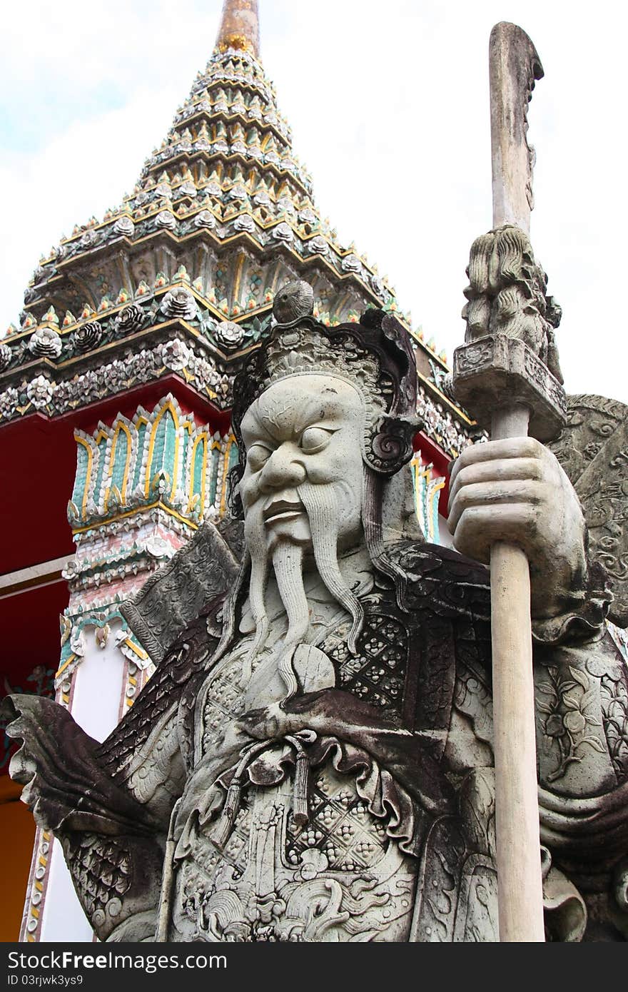 Statue Guardian Chinese, Wat Pho In Bangkok