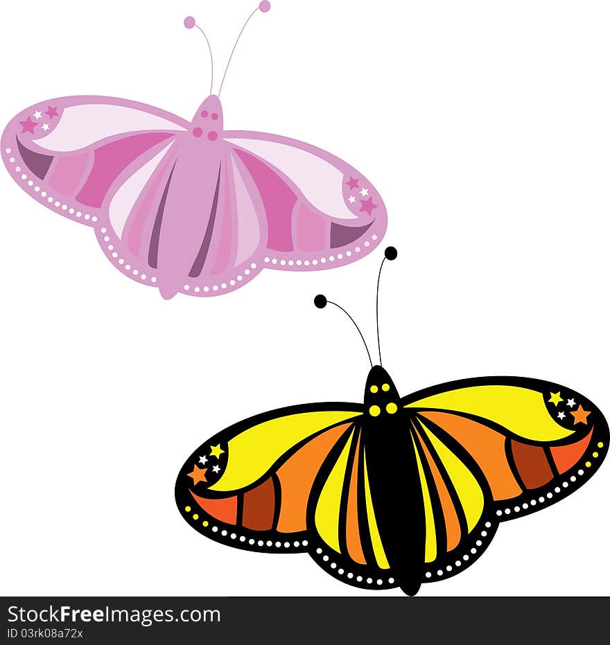 Two butterflies in different colors. Two butterflies in different colors