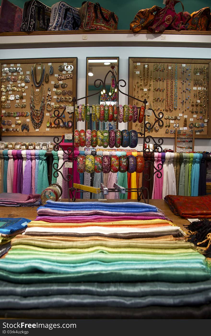 Product display at colorful ethnic shop