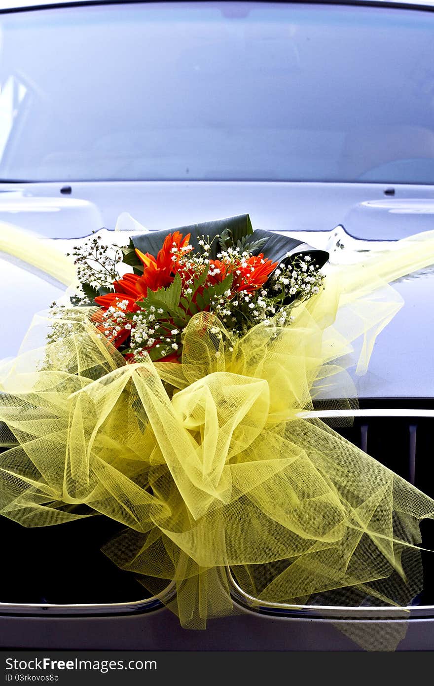 Bouquet of flowers with a yellow ribbon