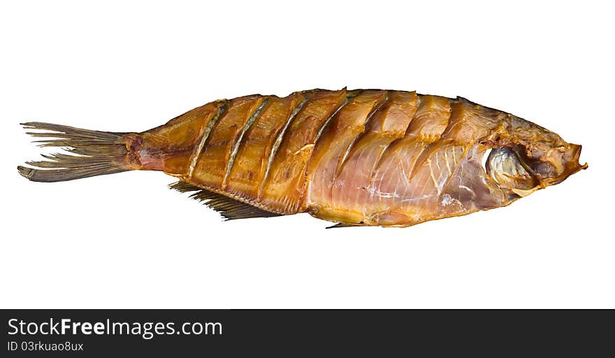 Smoked fish isolated on white background