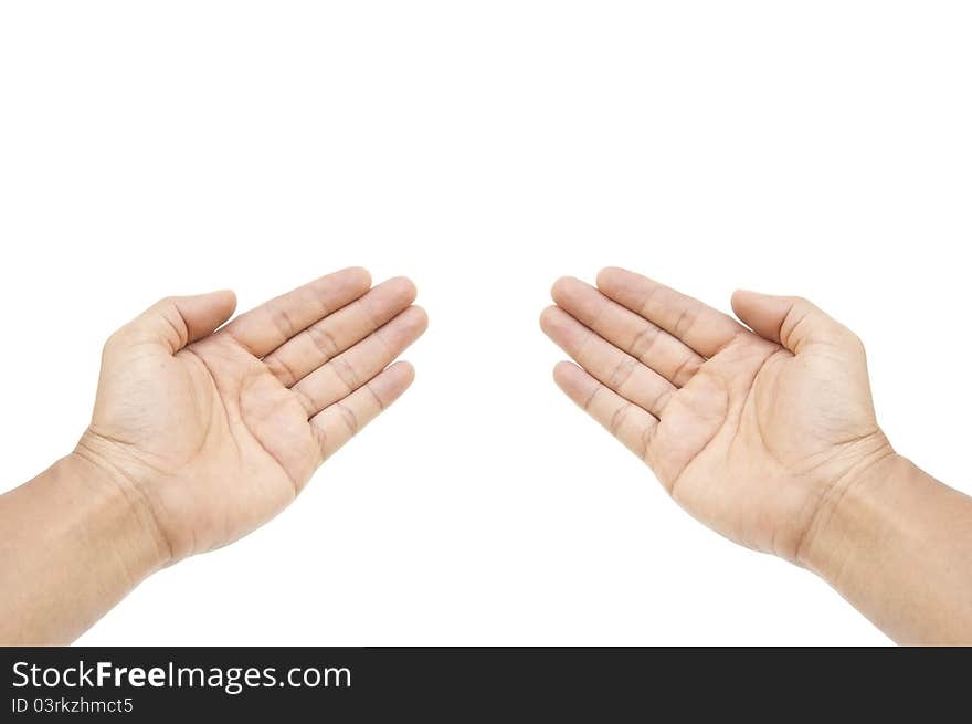 Two human hand as white isolate background