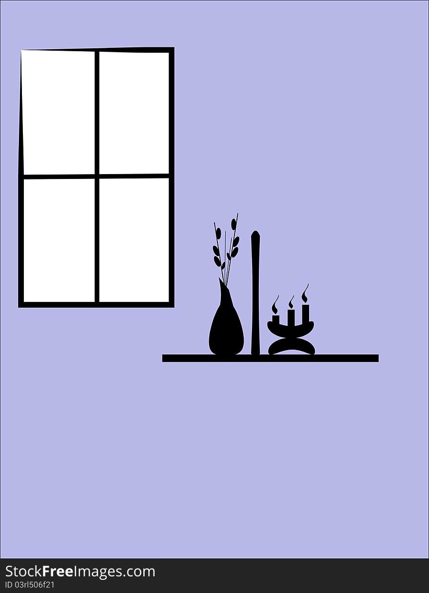 Silhouette of flowers and vase on table in front of window. Silhouette of flowers and vase on table in front of window