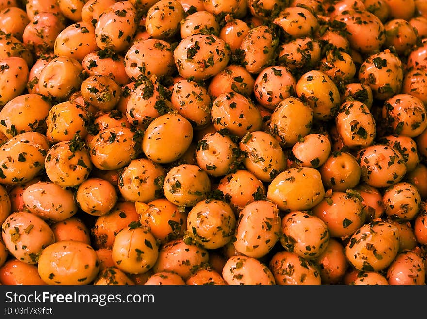 A ton of spiced fresh olives. A ton of spiced fresh olives