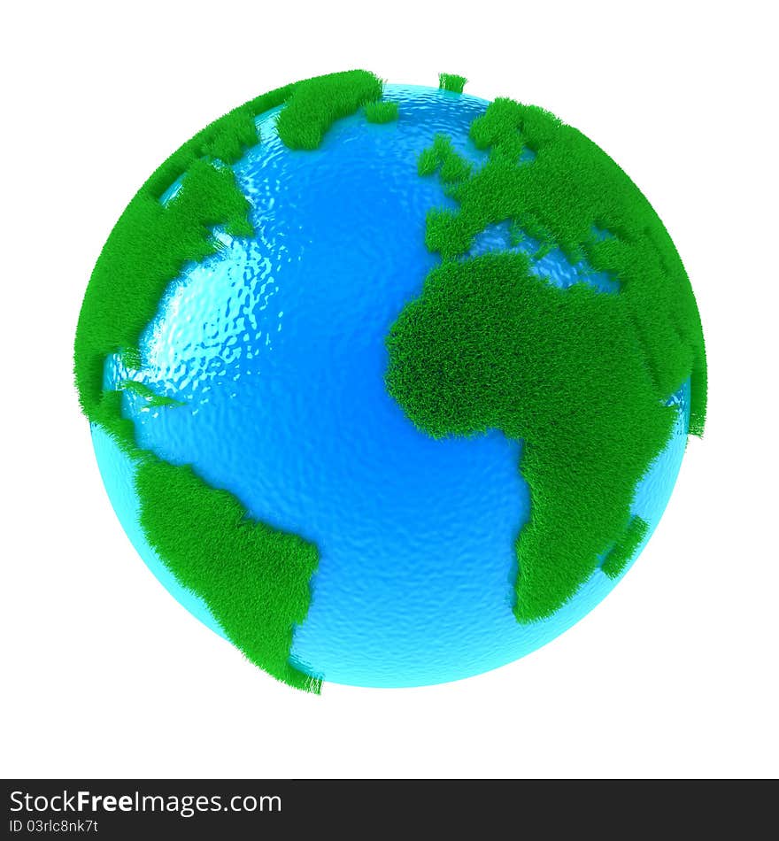 Planet Earth with green continents from a grass. Planet Earth with green continents from a grass