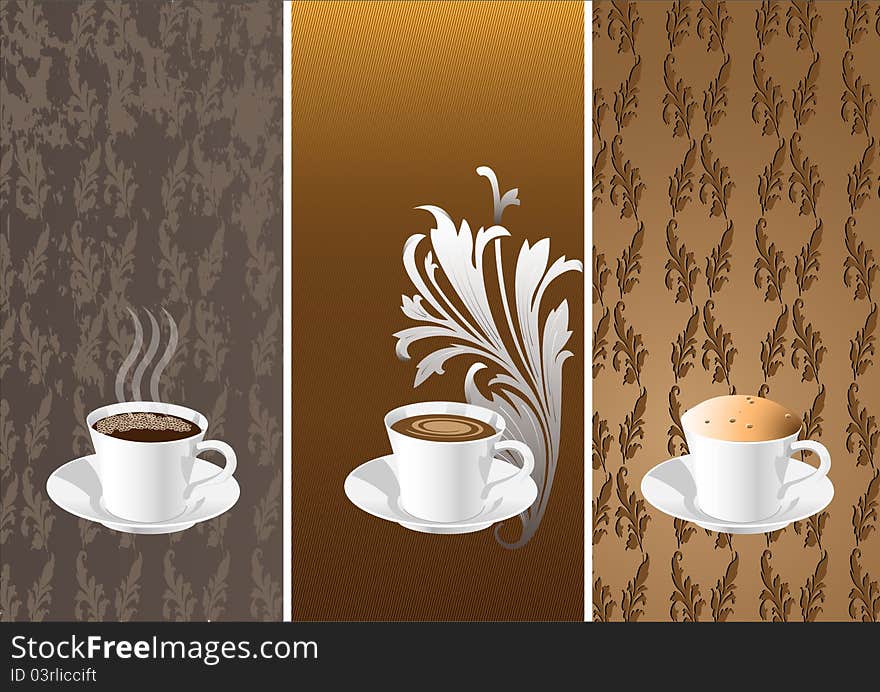 Vector banners with coffee cups.