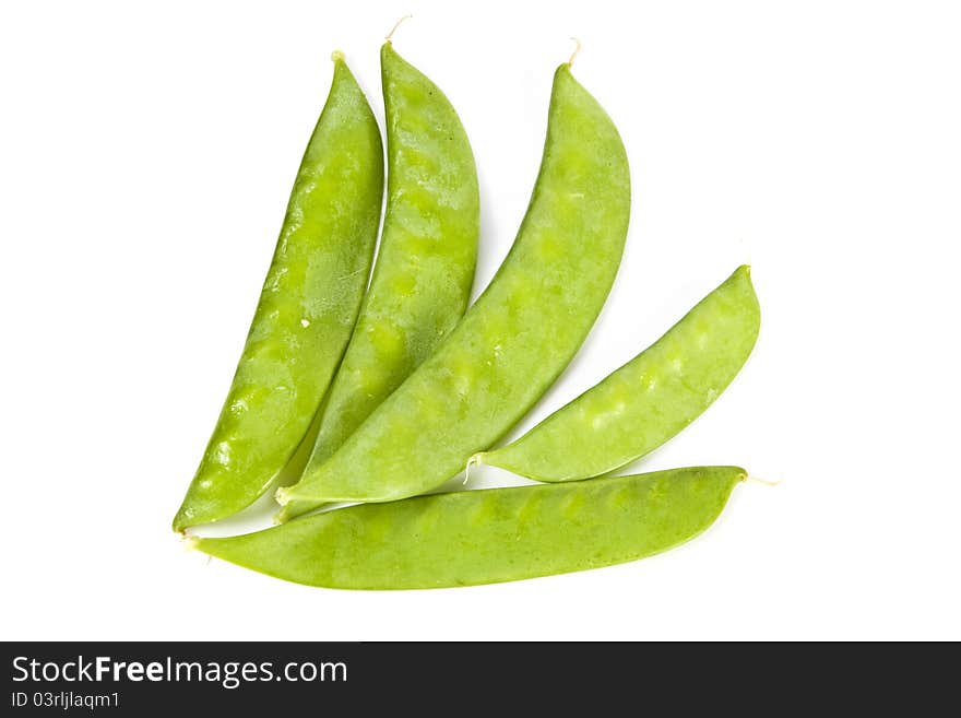 Fresh green pea on the white background