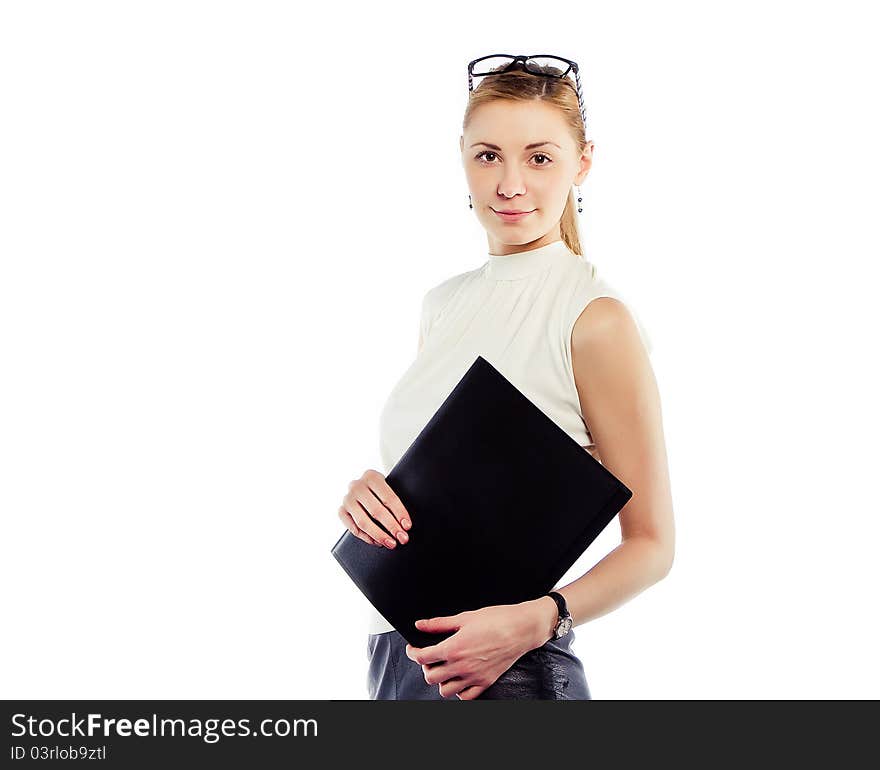 Smiling business woman isolated on white