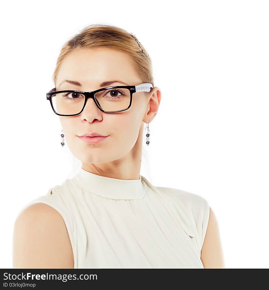 Smiling business woman isolated on white