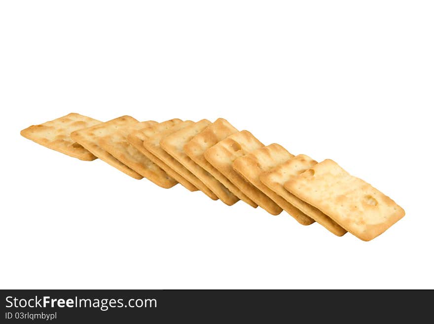 A lot of crackers on thw white background