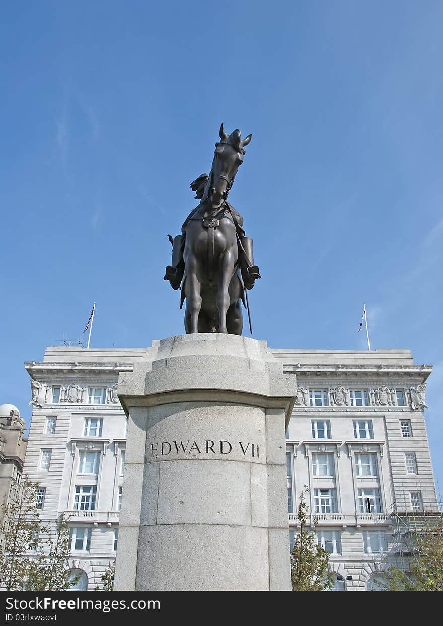 A Front View of the Statue of King Edward VII of England in Liverpool. A Front View of the Statue of King Edward VII of England in Liverpool