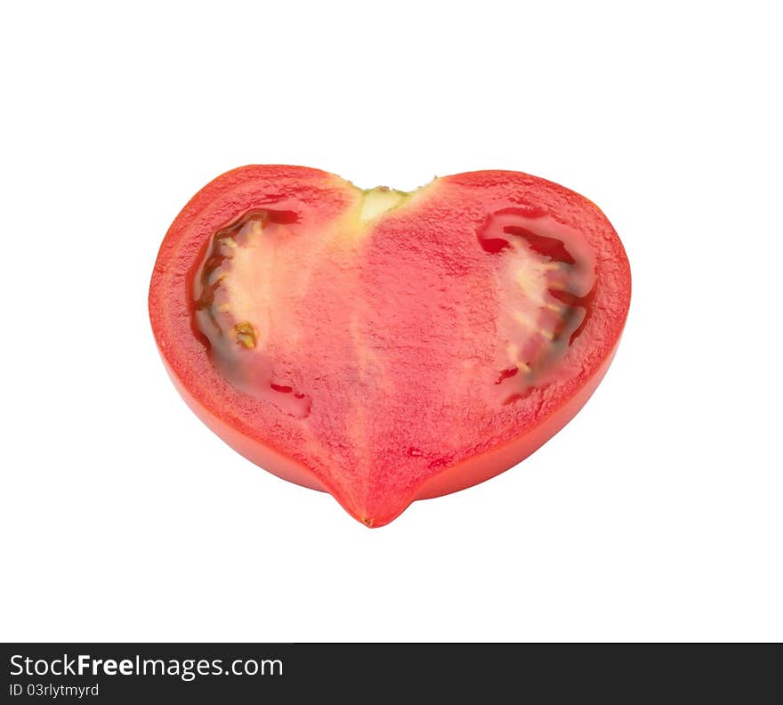 Single tomato cut in half isolated on white background. Single tomato cut in half isolated on white background